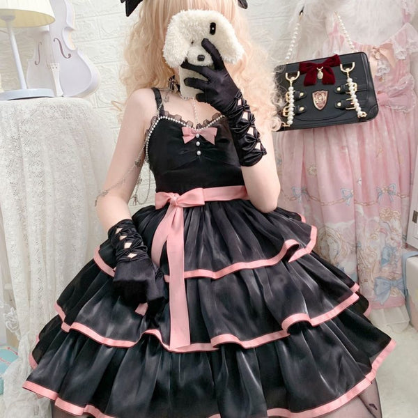 Dark camellia dress - black - bows - goth - gothic - kawaii