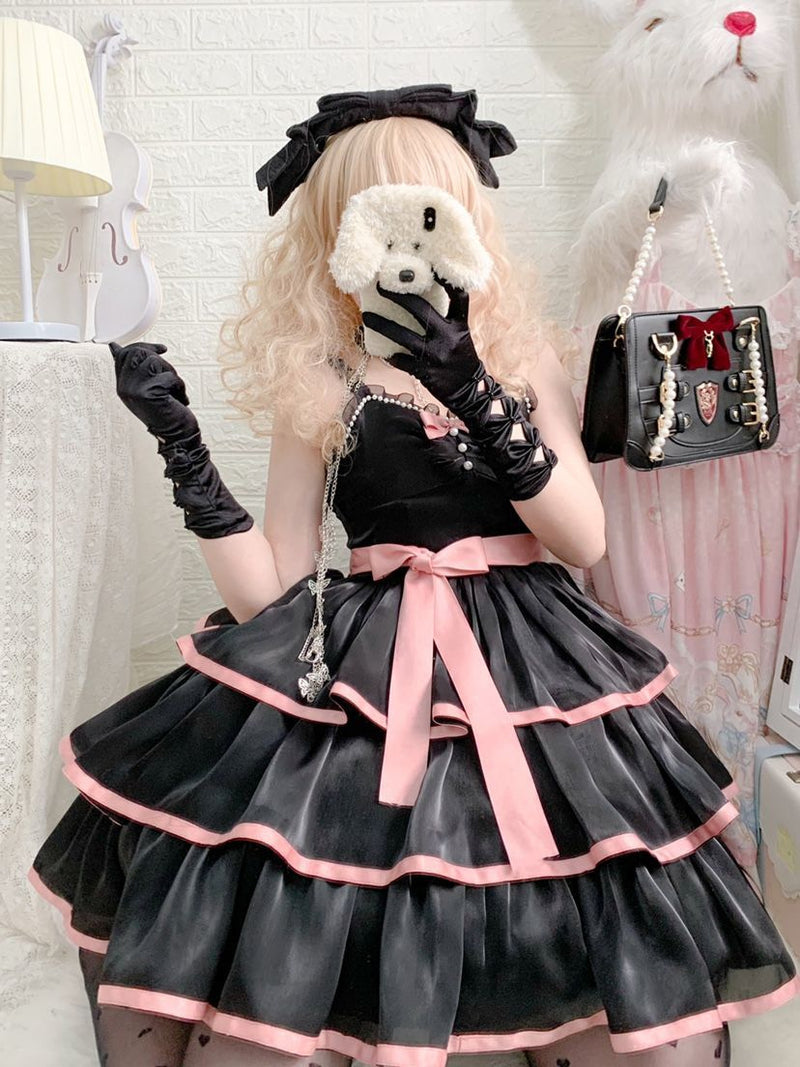 Dark camellia dress - black - bows - goth - gothic - kawaii