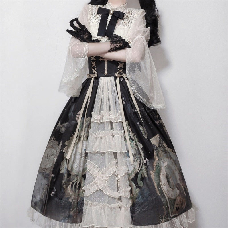 Dark wonderland dress set - black - bows - goth - gothic - kawaii