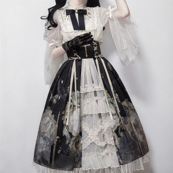 Dark wonderland dress set - black - bows - goth - gothic - kawaii