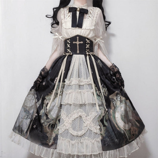 Dark wonderland dress set - black - bows - goth - gothic - kawaii