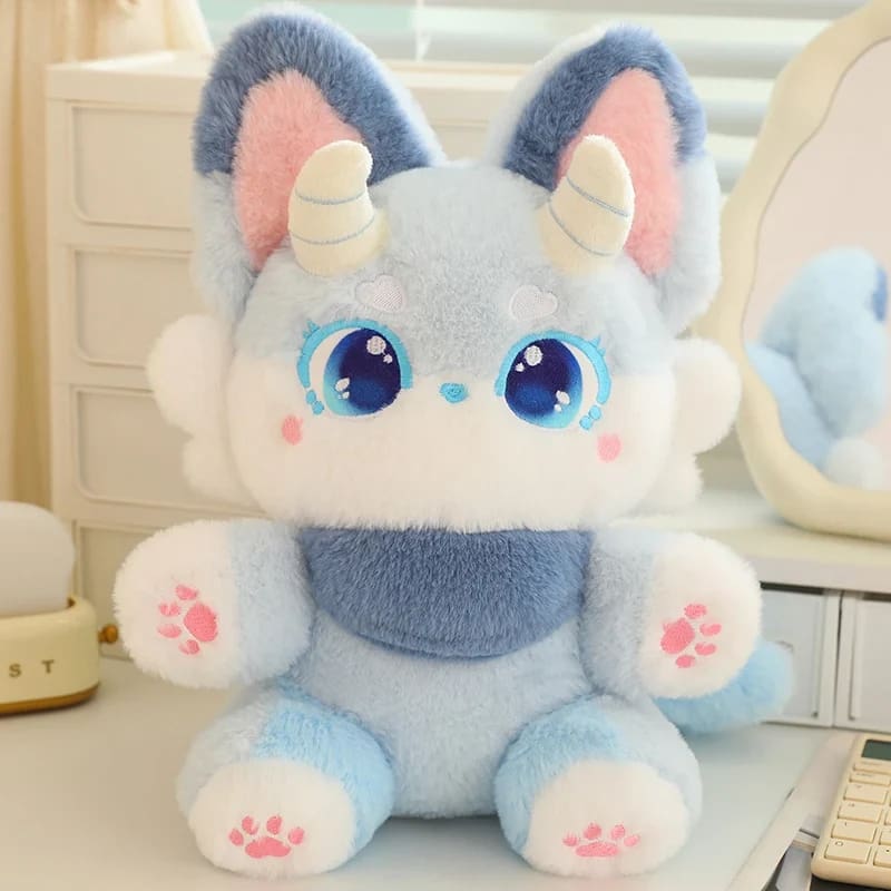 Kawaii demon horned kitsune fox plush toy stuffed animal