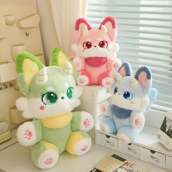 Kawaii demon horned kitsune fox plush toy stuffed animal