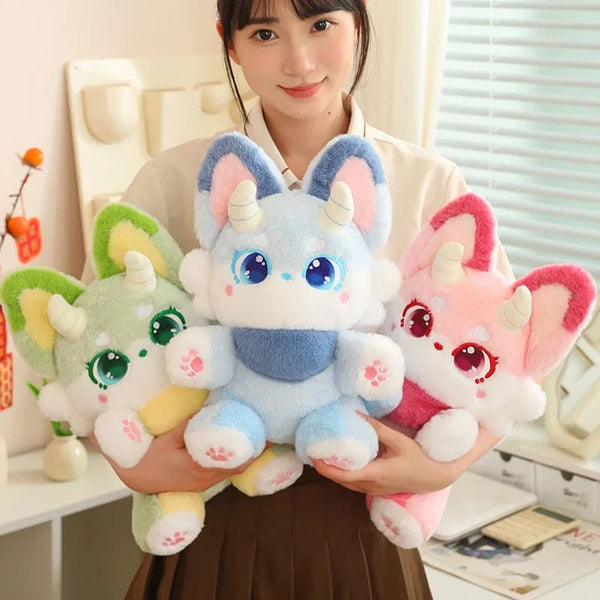 Kawaii demon horned kitsune fox plush toy stuffed animal
