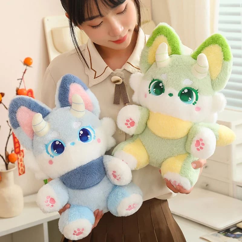 Kawaii demon horned kitsune fox plush toy stuffed animal