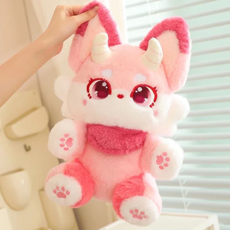 Kawaii demon horned kitsune fox plush toy stuffed animal