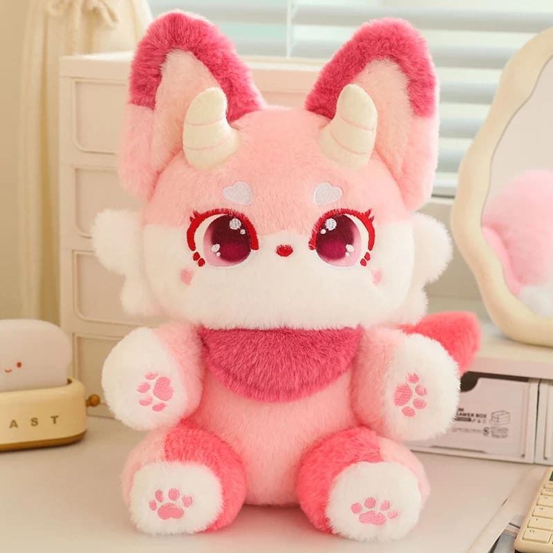 Kawaii demon horned kitsune fox plush toy stuffed animal