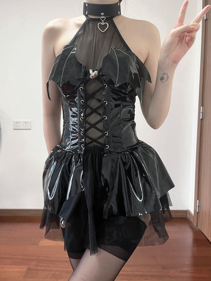 Demon priestess dress - bat wing - wings - black latex - cosplay - cosplaying