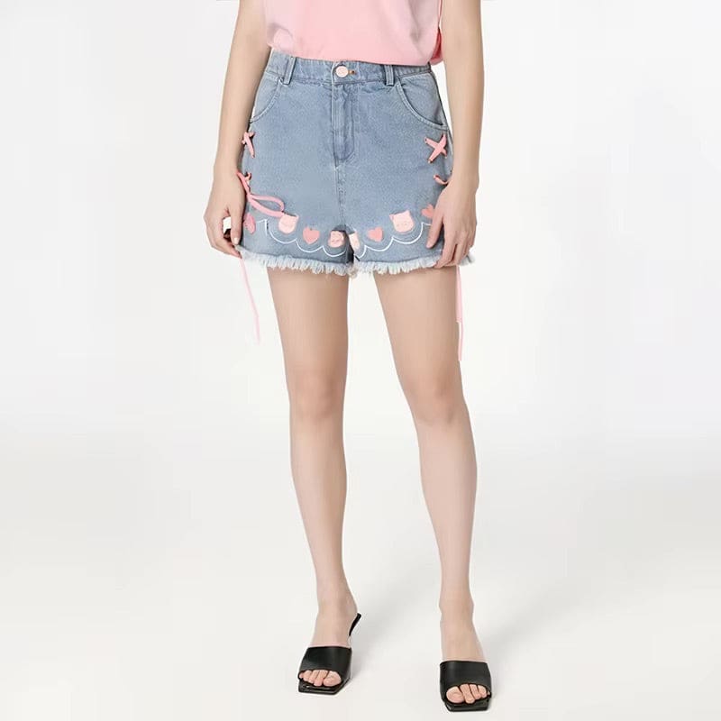 Kawaii denim neko cat blue high waisted shorts