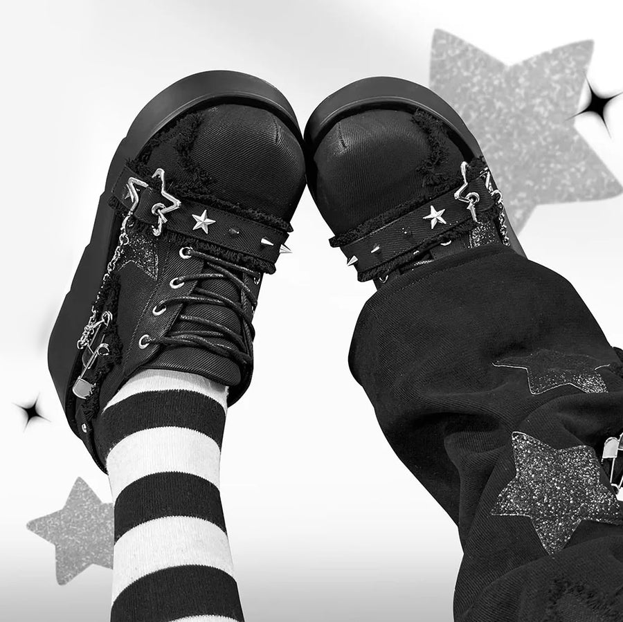 Denim & Goth Black Footwear Y2K Platform Shoes Sneakers | Kawaii Babe