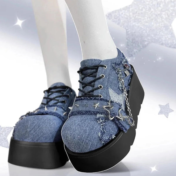 靴 sculture sistercurie maryjaneshoes y2k denim-y2k-platform-mary-jane-