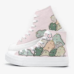 Dinosaur pile high top sneakers - chucks - dino - dinosaur - footwear - kawaii