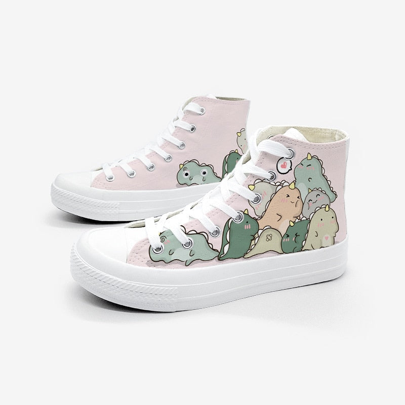 Dinosaur pile high top sneakers - chucks - dino - dinosaur - footwear - kawaii