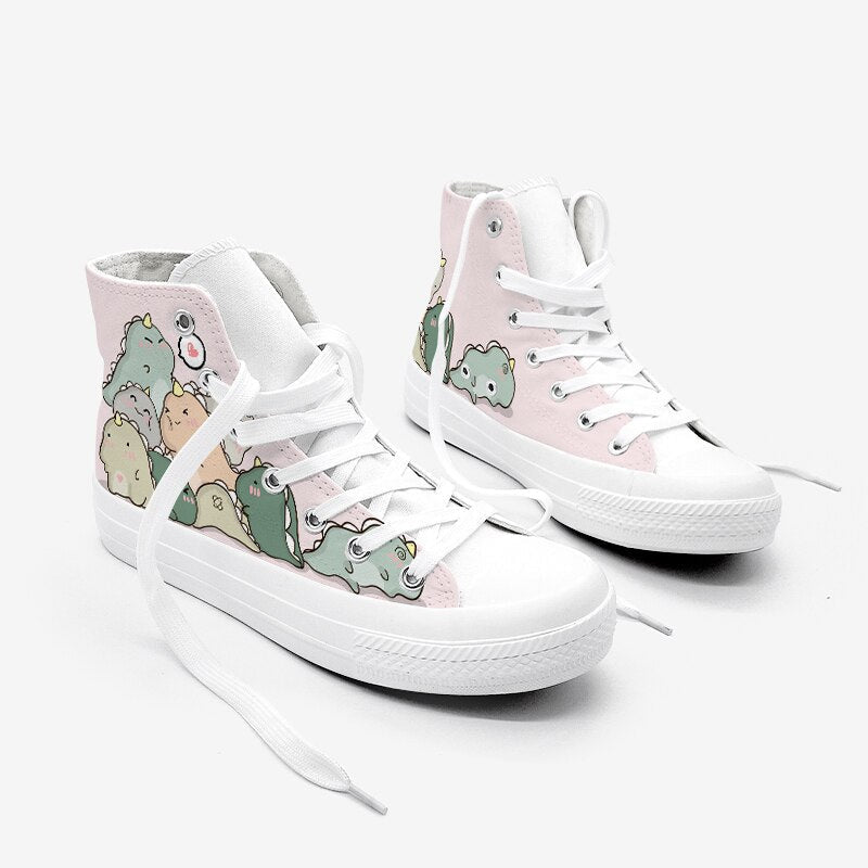 Dinosaur pile high top sneakers - chucks - dino - dinosaur - footwear - kawaii