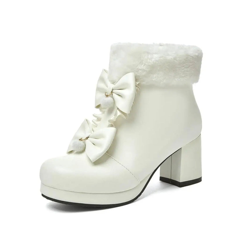 Kawaii dollette winter booties bows platform heel shoes footwear