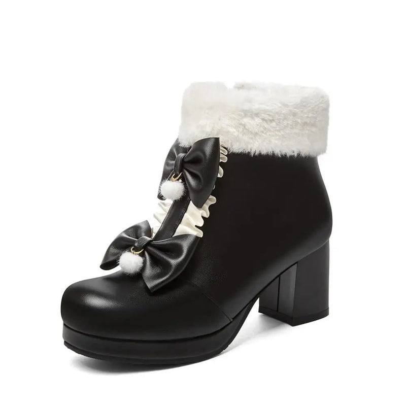 Kawaii dollette winter booties bows platform heel shoes footwear