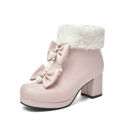 Kawaii dollette winter booties bows platform heel shoes footwear