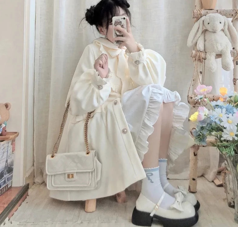 Dolly Cream Ruffles and Bows Button Up Jacket
