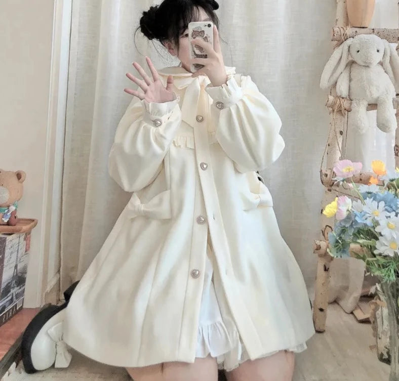 Dolly cream button up jacket - bows - coats - cuff - fleece - jackets