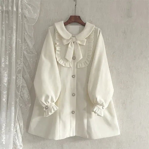 Dolly cream button up jacket - bows - coats - cuff - fleece - jackets