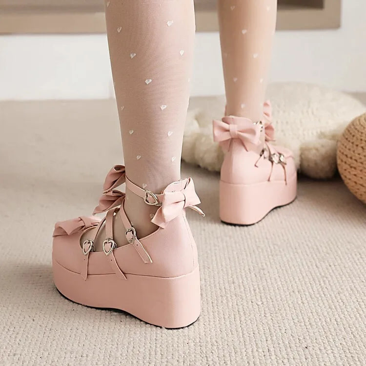 Dolly platform mary janes - bows - heart - hearts - heels - kawaii