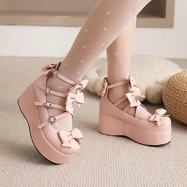 Dolly platform mary janes - bows - heart - hearts - heels - kawaii