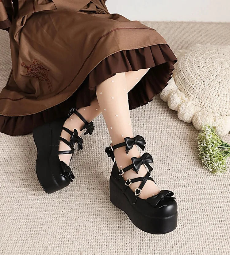 Dolly platform mary janes - bows - heart - hearts - heels - kawaii