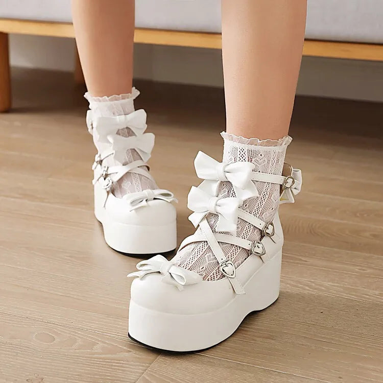 Dolly platform mary janes - bows - heart - hearts - heels - kawaii