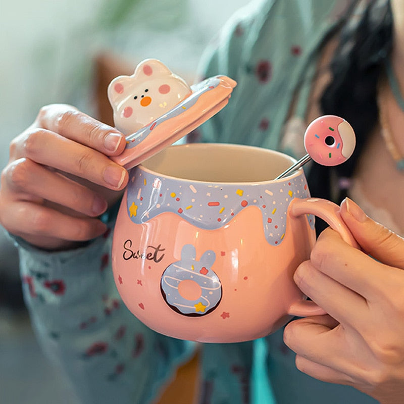 Donut cat ceramic mug - cats - cup - glass - glassware - kawaii