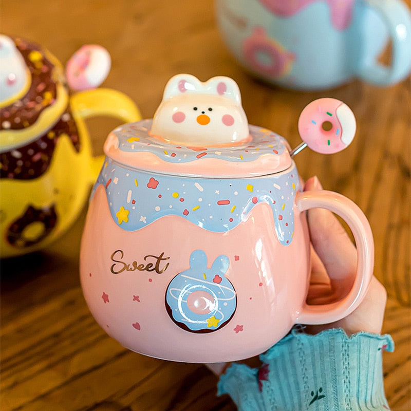 Donut cat ceramic mug - cats - cup - glass - glassware - kawaii