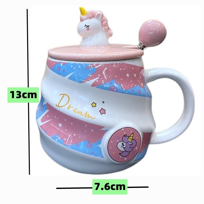 Dream Unicorn Mug & Spoon - blue and pink, ceramic, cup, cups, mugs Kawaii Babe