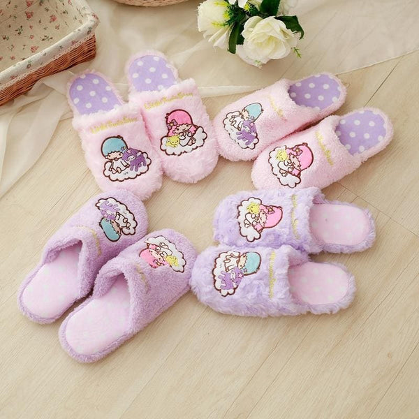 Kawaii dreamy purple plush slippers fashion