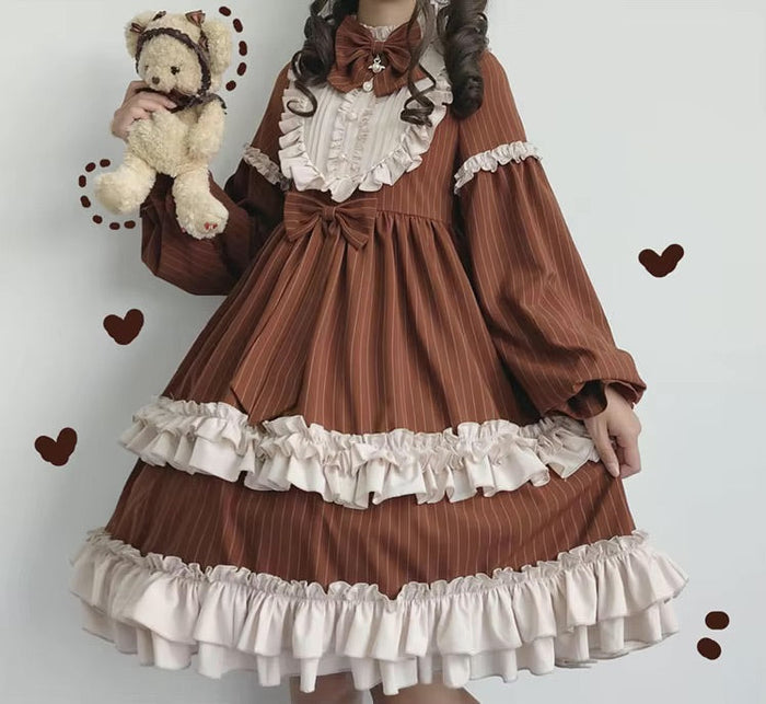 Dusty Pink Layered Ruffled Lace Maid Dress