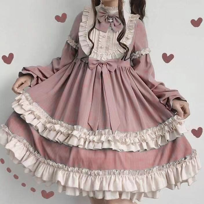 Dusty Pink Layered Ruffled Lace Maid Dress | Kawaii Babe