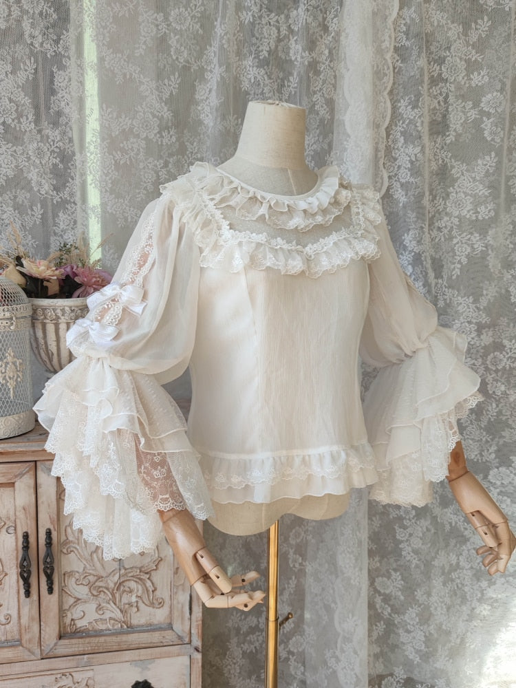 Kawaii elegant victorian ruffled layered long sleeve blouse