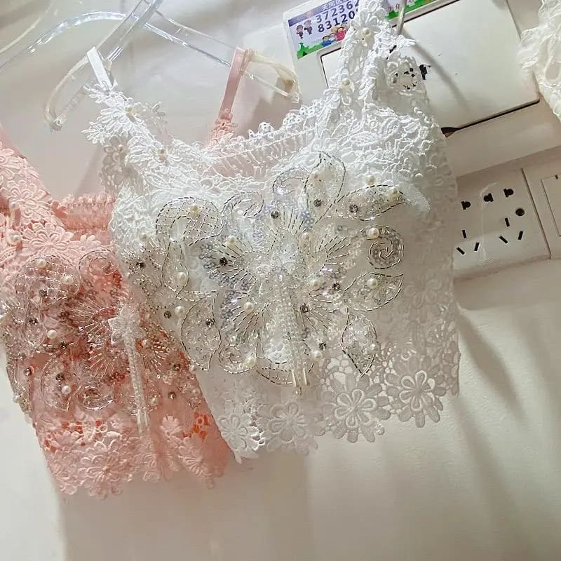Kawaii embroidered butterfly camisole tank top fairycore