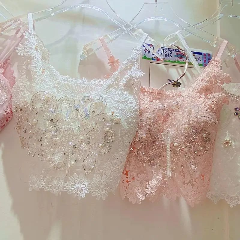 Kawaii embroidered butterfly camisole tank top fairycore