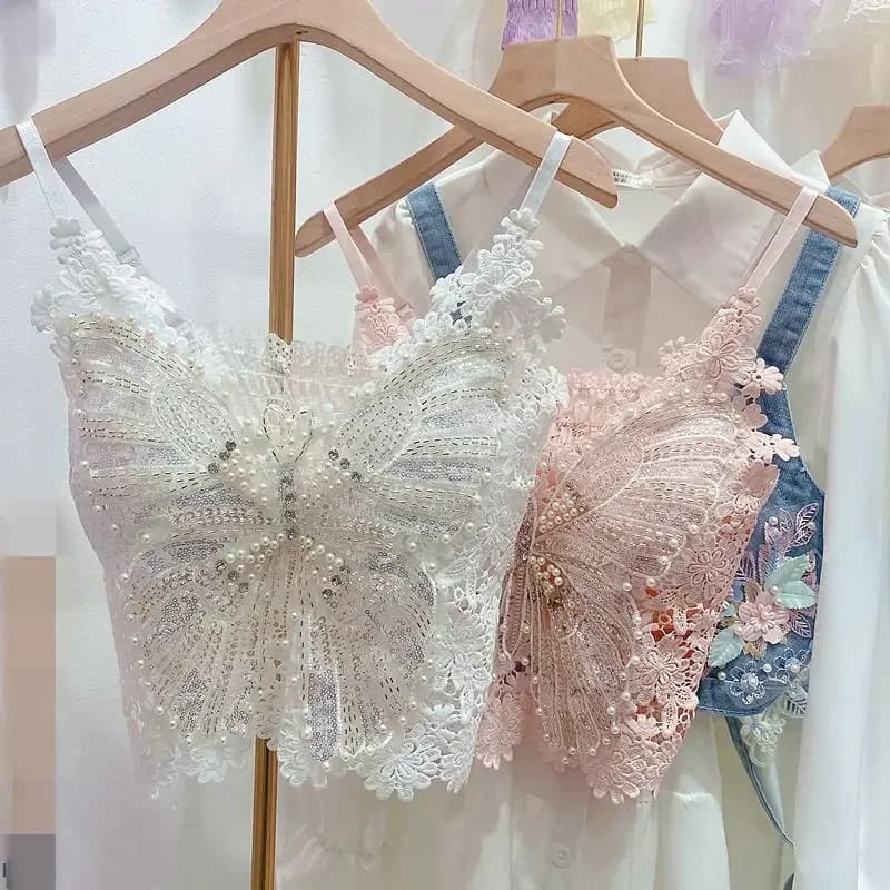 Kawaii embroidered butterfly camisole tank top fairycore
