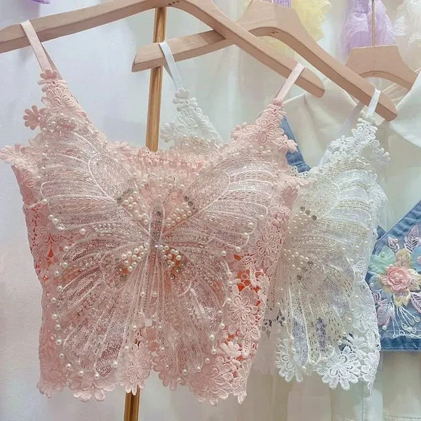 Kawaii embroidered butterfly camisole tank top fairycore