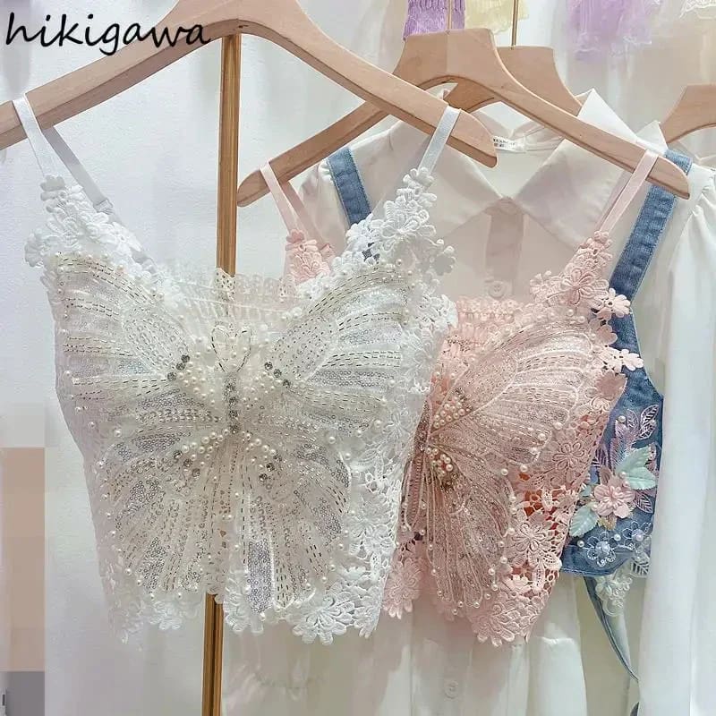 Kawaii embroidered butterfly camisole tank top fairycore