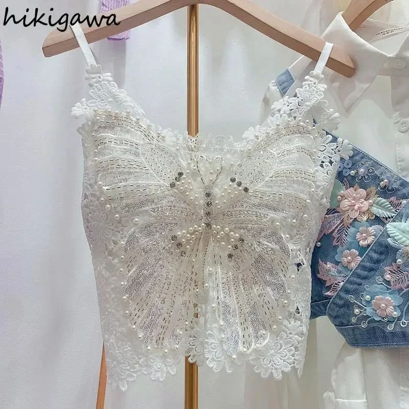 Kawaii embroidered butterfly camisole tank top fairycore