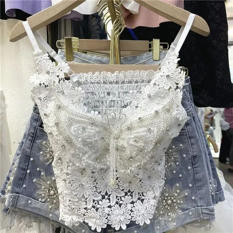 Kawaii embroidered butterfly camisole tank top fairycore