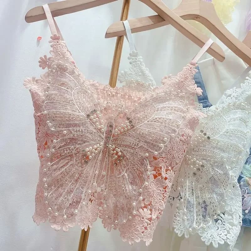 Kawaii embroidered butterfly camisole tank top fairycore