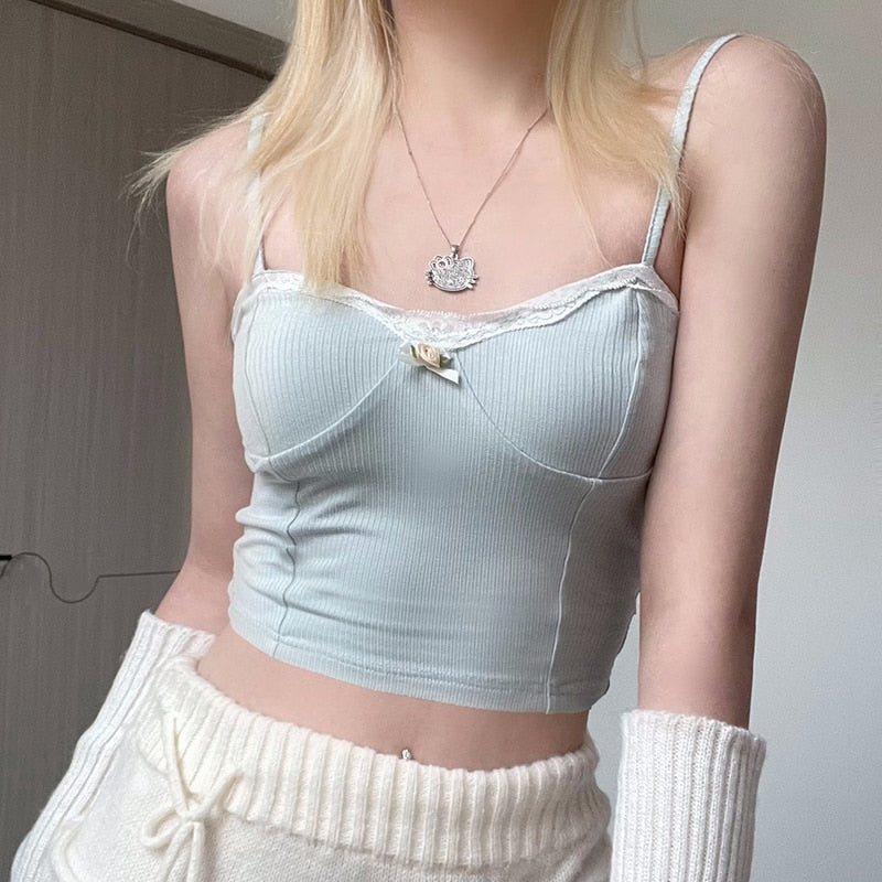 Ethereal Blue Rosebud Cami - angelcore, belly shirt, coquette, crop, crop tops Kawaii Babe