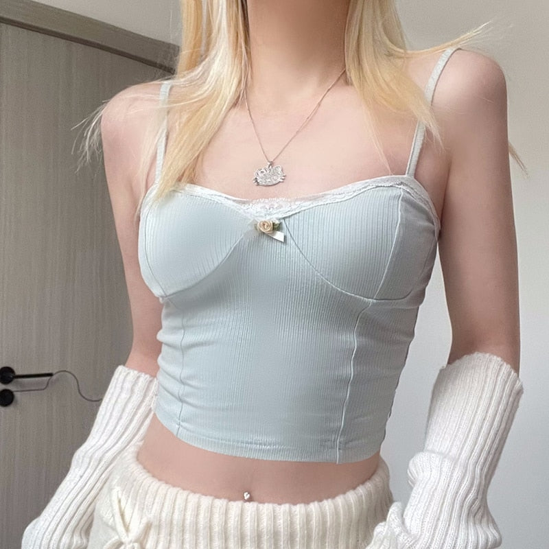 Ethereal Blue Rosebud Cami - angelcore, belly shirt, coquette, crop, crop tops Kawaii Babe
