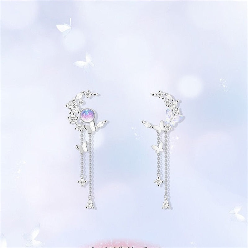 Ethereal Moon Dangle Earrings - crescent, crescent moon, crystal earrings, moon earrings, moons Kawaii Babe