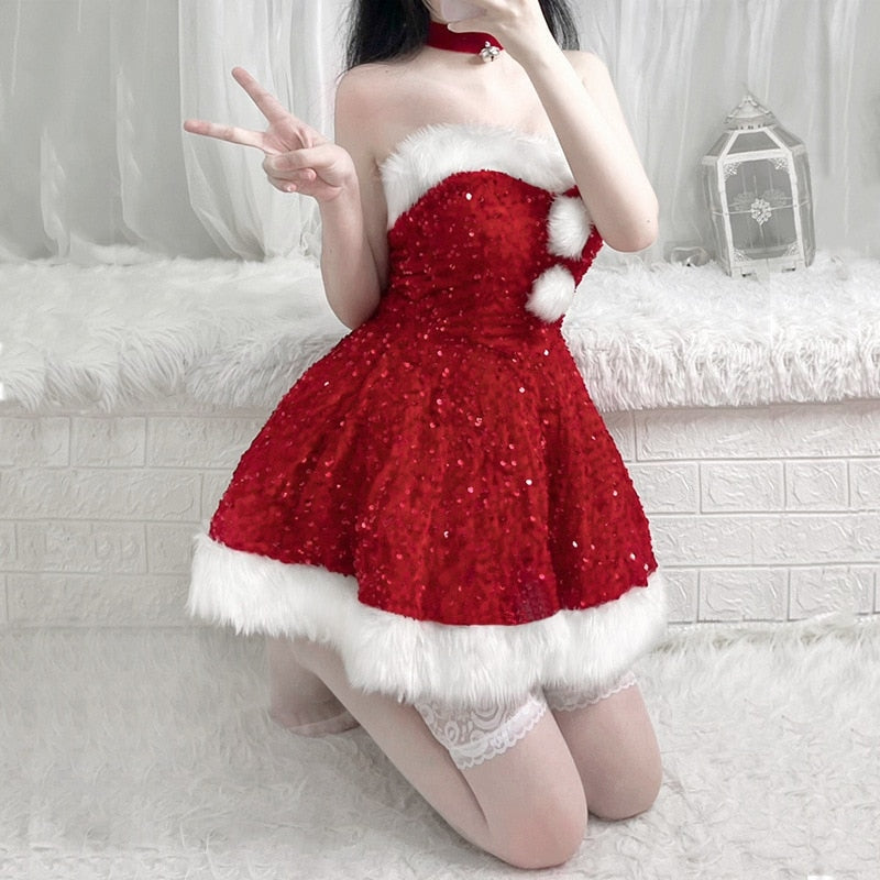 Kawaii Festive Glam Dress Red / L