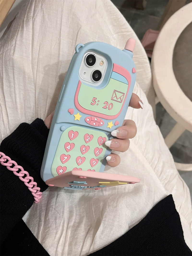 Flip phone iphone case - blue - hearts - iphone - kawaii - mirror