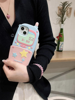 Flip phone iphone case - blue - hearts - iphone - kawaii - mirror