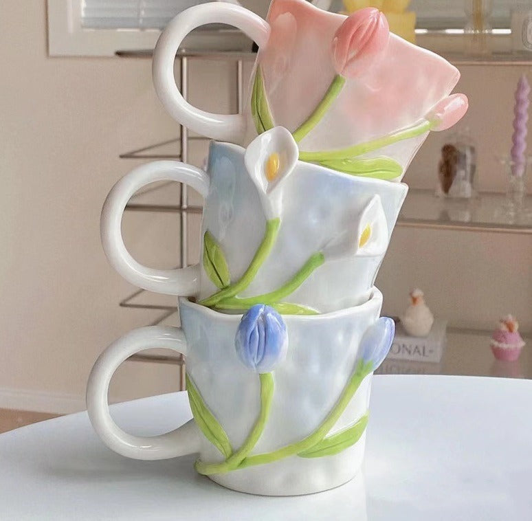 Floral handpainted mugs - angelcore - angelic - bottles - cup - cups